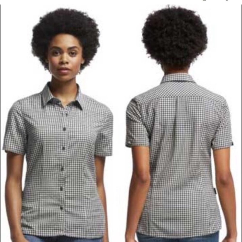 Icebreaker Short Sleeve Black and White Checked Shirt Size Small